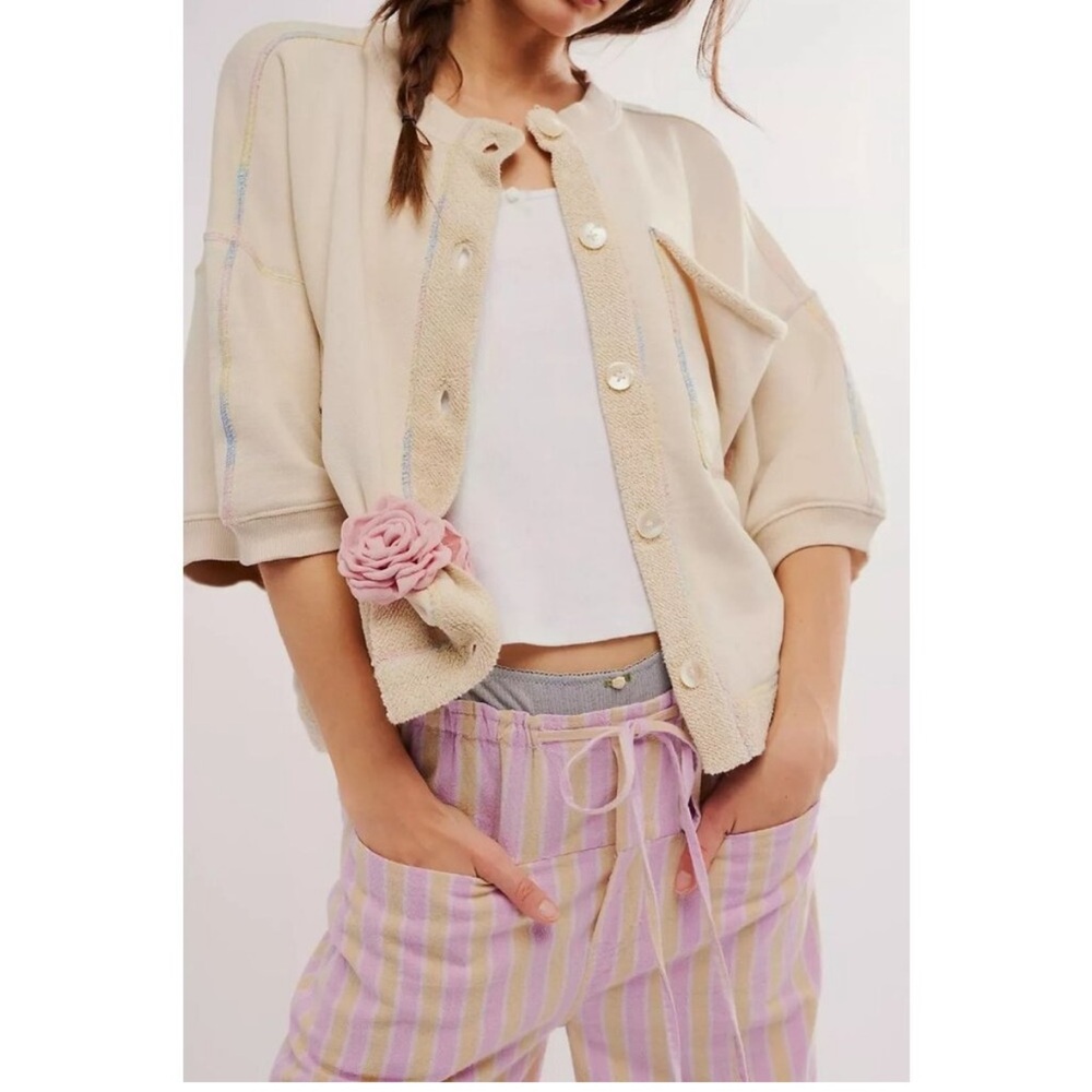 *Flaw* Free People Relaxed Fit Matilda Button Down Sweatshirt Sz M
